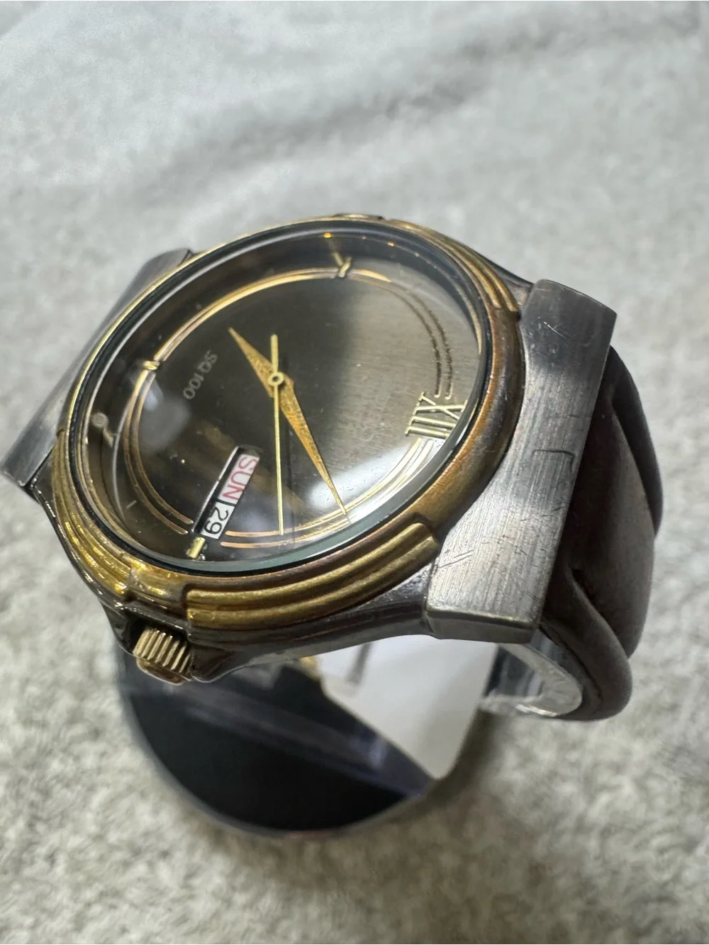 Seiko Black Dial Watch with Gold Accents